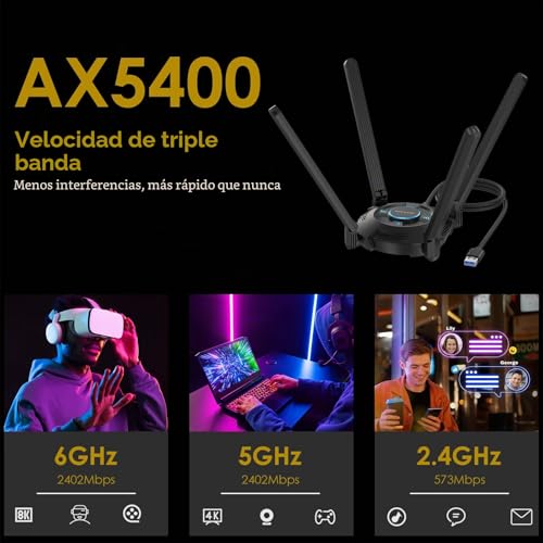 Miniatura 2 de Wavlink Adaptador Wifi 6e Potente Ax5400, Tarjeta De Red Inalámbrica Con 2,4 5 6ghz, Controlador Integrado, 4 Antenas De 5dbi, Windows 11 10