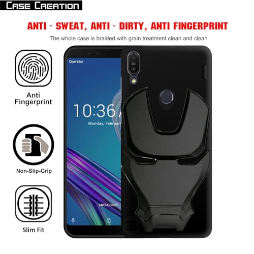 Image of Official 3D Touch Feel Trending Real Hero Avenger Logo Mask Soft Rugged Grip Iron Man Super Power Cartoon Movie Silicone Matte Strong Back Cover for Asus Zenfone Max Pro M1 2018 -Black