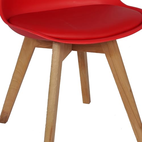 Image of Creative Modern Plastic Padded Solid Wood Legs Soft Fabric Seat Dining Chair for Cafeteria, Side, Restaurant, Bar Chair in Black & Red Fabric Color, Standard (Pack of 1) (Red)