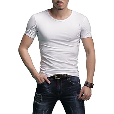 Sunshine Code Men's Tagless Slim Fit T-Shirts Muscle Cotton Crew Neck Short Sleeve Undershirts, XL, Crew White Cover
