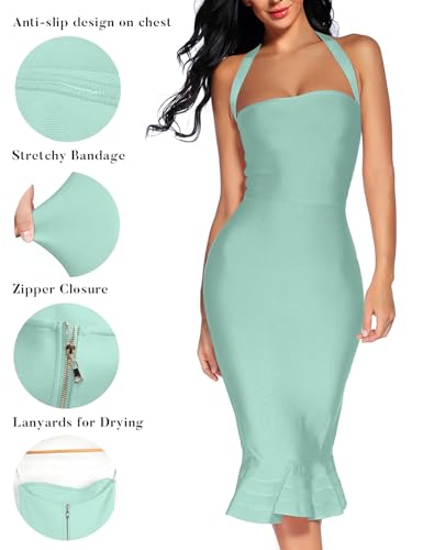 Image of houstil Women's V Neck Halter Fishtail Bandage Bodycon Dress Party