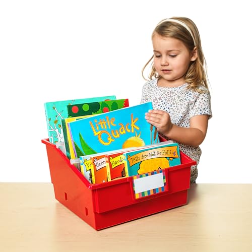 Image of Really Good Stuff Picture Book Classroom Library Bins with Dividers | 13.5 inch x 13.5 inch x 7.75, 4-Pack, Rainbow, Large Plastic Bin Organizers for Book Organization, Documents, Files, Magazines
