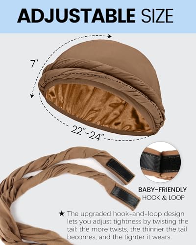 Image of Ababalaya Upgraded Satin Lined Halo Turban Durag for Men &Women Sleeping Bonnet PRE-Tied Headwraps for Hair Loss