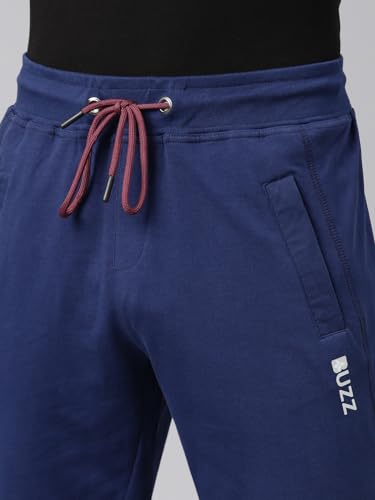 Image of BUZZ Standard Men Athleisure Slim Fit Solid Cotton Joggers Zipper Pockets, Ultra Soft, Stretchable, Breathable, Anti-Slip Waistband with Drawcord, Track Pants for Leisure, Travel, Workout. Pack of 1