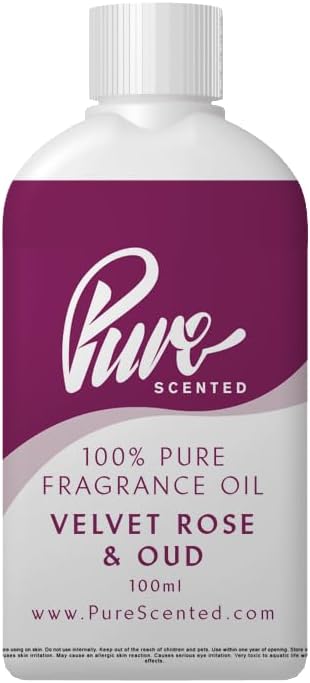 Pure Scented 100ml Fragrance Oil - Vegan & Cruelty-Free, for Candles, Soaps, Slime, Diffusers, Cosmetics, Wax Melts & DIY Crafts 1 x 100ml, Velvet Rose & Oud
