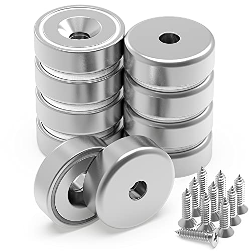 THCMagorilla Neodymium Round Base Cup Magnets-40 lbs Pulling Force - 0.98"(25mm) Pack of 10 with Countersunk Hole,Mounting Screws,Strong,Industrial Strength Rare Earth Magnets for Home,Kitchen,Work