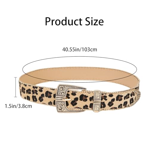 Leopard Pattern Print Belt for Women Retro Western Cowgirl Leather Belt with Square Wide Buckle Ladies Waist Belts2