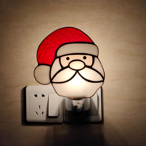 Image of CHEZBABY Stained Glass Night Light Plug into Wall Lamp Decorative Accent Nightlight for Hallway Bedroom Bathroom Kitchen Home Decor(Christmas Santa)