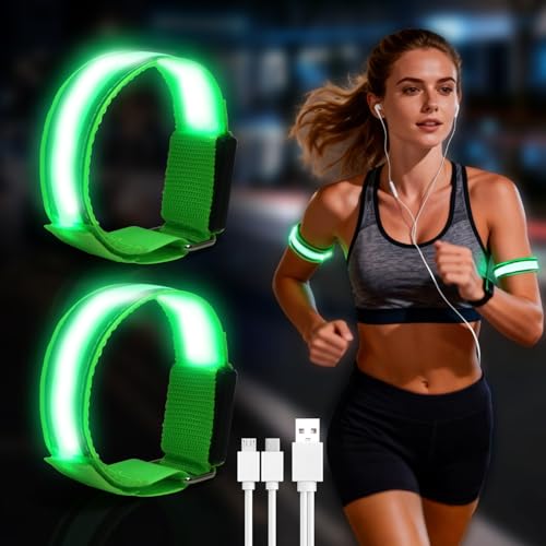 Wishstar Brassard Lumineux LED Rechargeable, Bracelet Lumineux, LED de Sécurité, Brassard Réfléchissant de Nuit, Bracelets de Sport pour Le Jogging