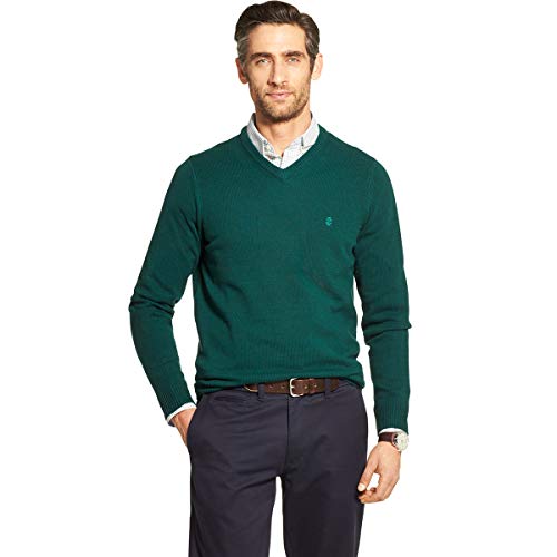 IZOD Men's Premium Essentials Solid V-Neck 7 Gauge Sweater (Discontinued), Botanical Garden, Medium