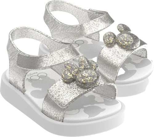 mini melissa Jump x Disney 100 Girl's Sandals for Babies & Toddlers, White/Glitter Clear, 10