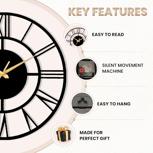 Image of Auromin Luxury Decorative Metal Wall Clock for Bedroom | Designer Big Size Wall Watches for Living Room, Dinning Room, Kitchen, Office | Aesthetic Unique WallClocks for Decoration