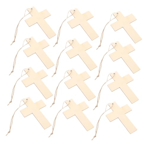 NUOBESTY 20pcs Unfinished Wooden Cross Pieces with Holes and Twine for Crafts for Weddings and Birthdays Lightweight Wood Cutouts for Church and Home Decoration and Special Events