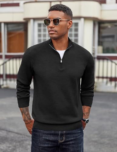 COOFANDY Men's Quarter Zip Pullover Dress Slim Fit Sweater Mock Neck Sweaters Casual Long Sleeve Pullovers2
