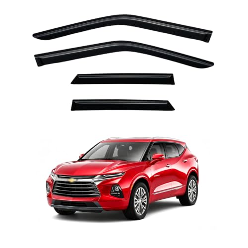 Image of Rain Guards for 2019-2026 Chevy Blazer, Out-Channel Window Visor Shields Vent Deflector Shade Wind Dark Smoke 2020 22021 2022 2023 2024 2025 19 20 21 22 23 24 25 26, Tape-On Outside-Mount, 4PCS