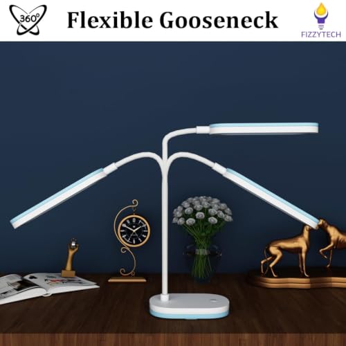 Image of fizzytech 360 Flexible LED Desk Lamp with USB Charging & Night Light - Touch Control Adjustable Desk Light for Reading, Studying, Office & Home Use (Sky Blue)