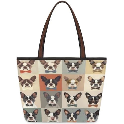 Large Tote Bag For Women Dog Funny Cute Work Cloth Bags With Zipper Reusable Grocery Hand Bags Casual Travel Overnight Tote Purses Fit Travel,Work, Vacation,Beach, Shopping, Gym,Gifts