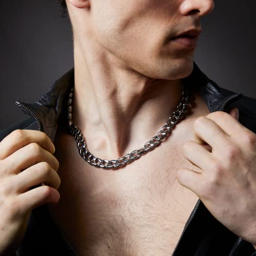 Urban Jewelry Men's Stainless Steel Link Bracelet – 9-Inch Heavy 0.5” Wide Chain – Silver/Black – Chain Option – Bold Design – Gift Box Included2