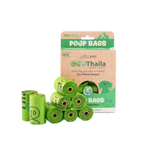Image of Compostable Poop Bags for Dogs & Cats | Pack of 8 (120 bags) | Biodegradable & Eco-Friendly | Waste /Litter Poop Bag | Strong & Leak-Proof Potty Picker | Green Colour - 9 x 13 Inches