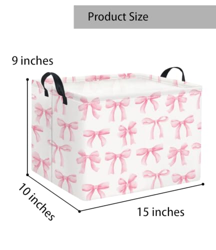 Image of Rectangular Baby Kids Storage Basket for Home Kitchen Girls Cute Toy Storage Bin Organizer Shelf Book Room Decor(Bowknot)