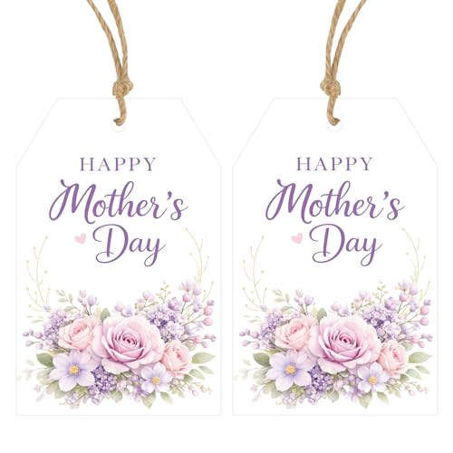 Anwyll Mothers Day Gift Tags - 50Pcs Happy Mother's Day Tags with String Floral Mother's Tag Personalized Best Mom Thank You Hanging Paper Gift Label Tag for Treat Bag Present Party Favor