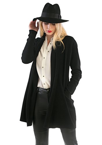 cashmere 4 U 100% Cashmere Open Front Cardigan Coat For Women, Noir Black, Medium