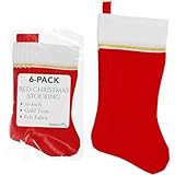 Iconikal 6-Pack Felt Christmas Stocking, White & Red with Gold Trim, 18-Inch Long