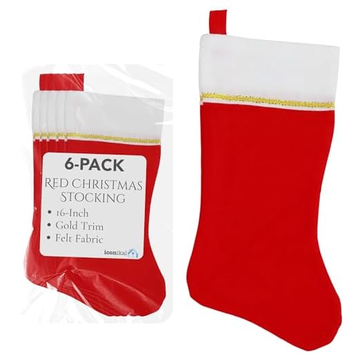 Iconikal Felt 18-Inch Christmas Stocking, Red with Gold Trim, 6-Pack