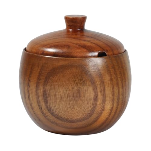 Sizikato Wooden Condiment Pot with Lid, 5 Oz Salt Bowl for Kitchen