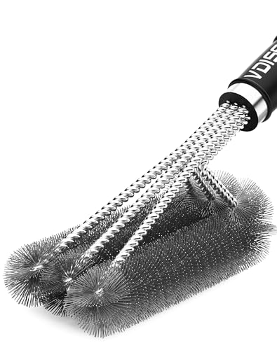 Grillbürste, VDISSR Grillbürste Für Gussrost Edelstahl, 360° Grill Bürste Grill Zubehör Dichte Edelstahlborsten, Extra Langer PP Griff für Gasgrill, Holzkohlegrill, Kugelgrill, Elektrogril, Grillrost