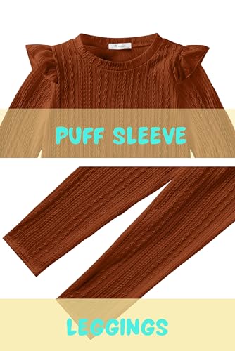 Image of Arshiner Toddler Girl 2Pcs Ribbed Knit Clothes Ruffle Trim Long-sleeve Pullover Sweatshirt and Leggings Fall Outfits 1-6T