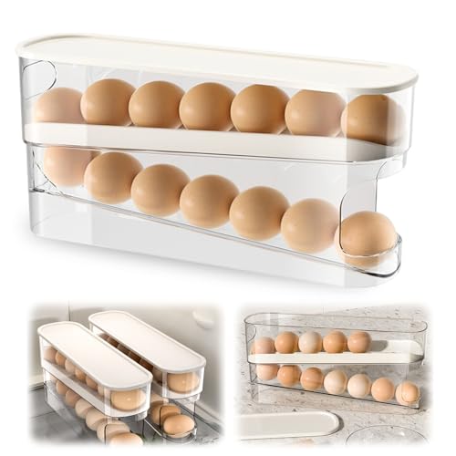Egg Holder for Fridge, 2026 Automatic Rolling Egg Container for