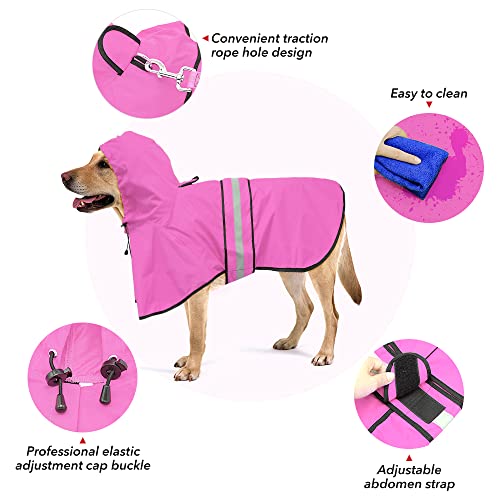 Ezierfy Waterproof Dog Raincoat - Adjustable Pet Rain Coat, Lightweight Dog Hooded Slicker Poncho Rain Jacket For Small To X- Large Dogs And Puppies (Pink, X-Large) #TOP3