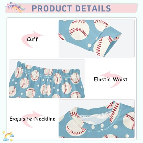 Baseball Cute Simple Pattern Cute Pajama Sets Long Sleeve Top and Pants, Snug Fit Sleepwear for Night Wears4