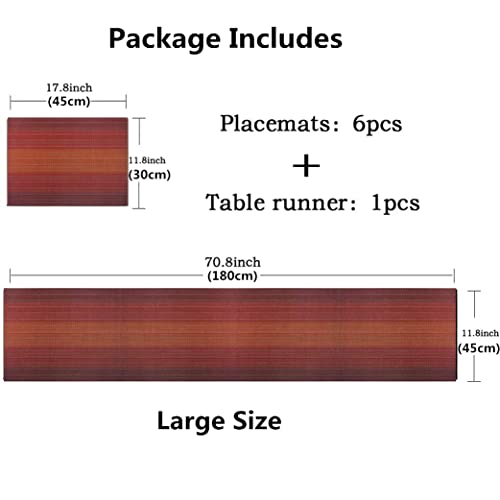 Image of Placemats, Washable PVC Table Mats, Woven Vinyl Placemat for Dining Table Place Mats Set (6 placemats and 1 Table Runner, Wine Red)