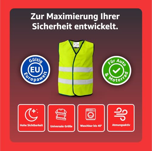 POWR CAR 4x Warnwesten Auto 2026: Sicherheitsweste ISO20471 gelb - PKW & LKW - Reflektierende Pannen- und Unfallwesten - Autozubehör