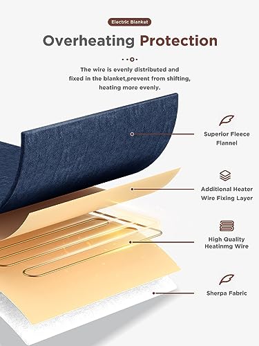Electric Blanket Heated Throw,Double-Sided Flannel&Sherpa Electric Throw with1-9 hrs Timer Auto-Off & 8 Heating Levels,ETL Certification,Machine Washable,Heated Protection Ultra Soft Warm - Image 4