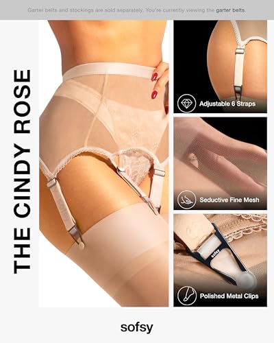 Image of sofsy Premium High-Waist Mesh Garter Belt | 6-Strap Suspender Lingerie for Women's Thigh High Stockings with Metal Clips