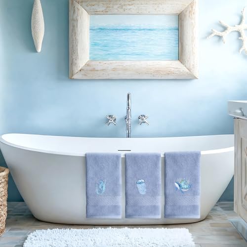 Hahafelt 3 Pack Ocean Hand Towels for Bathroom 100% Cotton Embroidered Seahorse Jellyfish and Floral Whale Soft Absorbent Bathroom Towels Sea Coastal Hand Towel Gift for Summer Holiday, 13.78 x 29.53 by Hahafelt - Used condition - Image 6