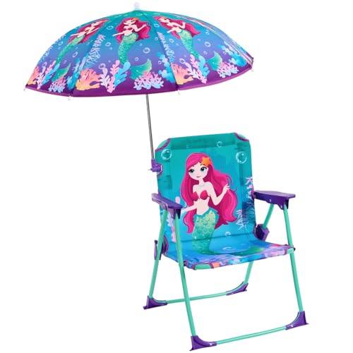 WERNNSAI Kids Beach Chair with Umbrella Toddler Outdoor Folding Camping Chair with Canopy Sun Shade for Beach Pool Travel Picnic for Age 1-3 (Mermaid)