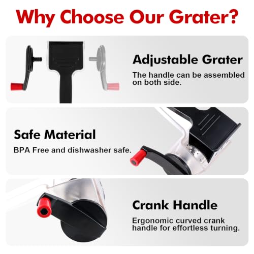 Image of GDL Cheese Grater Hand Crank, Kitchen Rotary Grater Handheld, Dishwasher Safe Parmesan Cheese Grater with Stainless Steel Blade for Hard Cheese,Chocolate,Nuts, Black