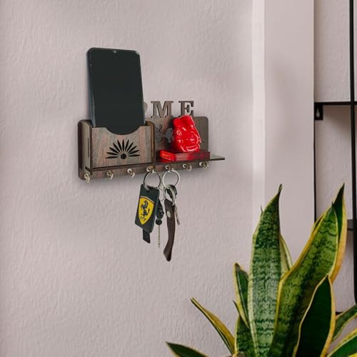 Image of Amazon Brand - Solimo Wall Mount Key Holder for Home Office Wooden Key Stand /Keychain Hanger /Organizer (7 Hooks, Beige)