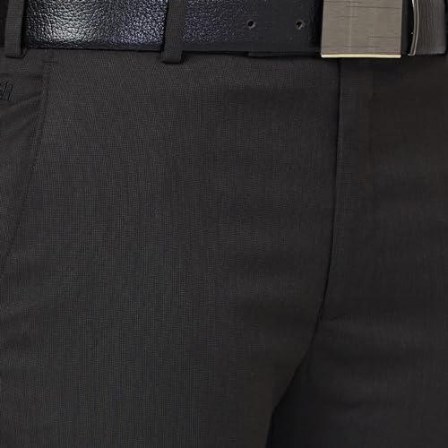 Image of Raymond Men's Mid Rise Slim Fit Structure Pattern Polyester Blend Pleated Formal Trouser