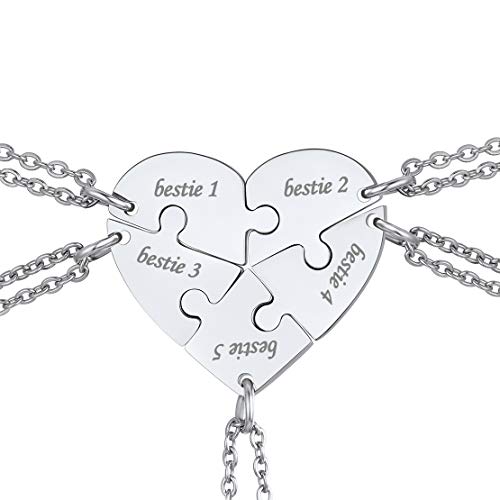 FindChic Customized BFF Necklace for 5 Besties Puzzle Matching Name Heart Pendant for Five Persons...
