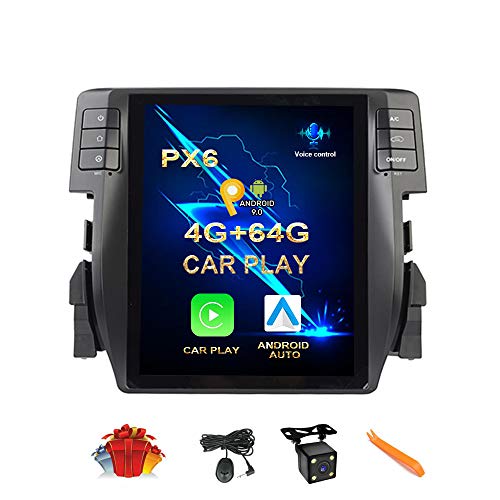 CUSP 10.4 Inch Android Car Stereo Radio GPS Navigation for Honda Civic 2016-2021 PX6 4G+64G Vertical Screen with Car Play Auto DSP in Dash Kit Head Unit Multimedia Player Audio Video Plug in and Play