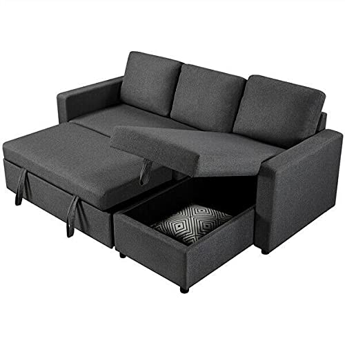 Buy Sofa Linen Fabric Convertible Sectional Reversible Sofa Bed 4seat