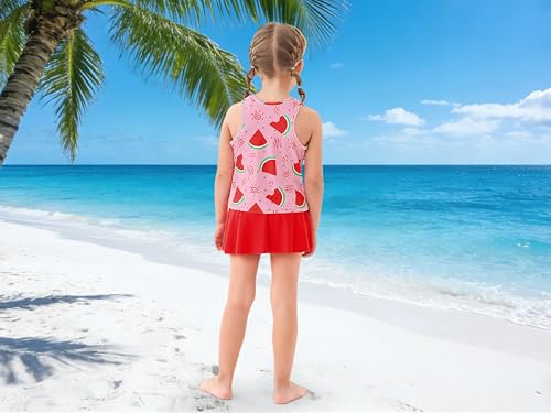 Image of Vogseek Girls Swimsuit Size 6 7 Red Watermelon Pattern Cute Bathing Suit for Girls with Matching Skirt 2 Piece Quick Dry Swimming Suits for Girl Beach Tankini Swimwear Sets
