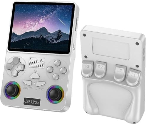 Image of J36 Ultra Handheld Retro Game Console, White, Dual RGB Joysticks, D-Pad, Portable Gaming Player Multicolour as per Availability