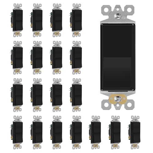 Image of ECOELER Black Decorative Light Switch, Single Pole or Three Way Rocker Paddle Wall Switch Replacement, 15A 120 /277V, Self-Grounding, On /Off Wall Interrupter for Residential and Commercial, 20 Pack