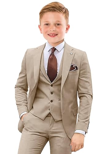 Boys Suit 4 Piece Slim Fit Kids Tuxedo Suit Formal Wedding Outfit Blazer Vest Pants Set with Tie